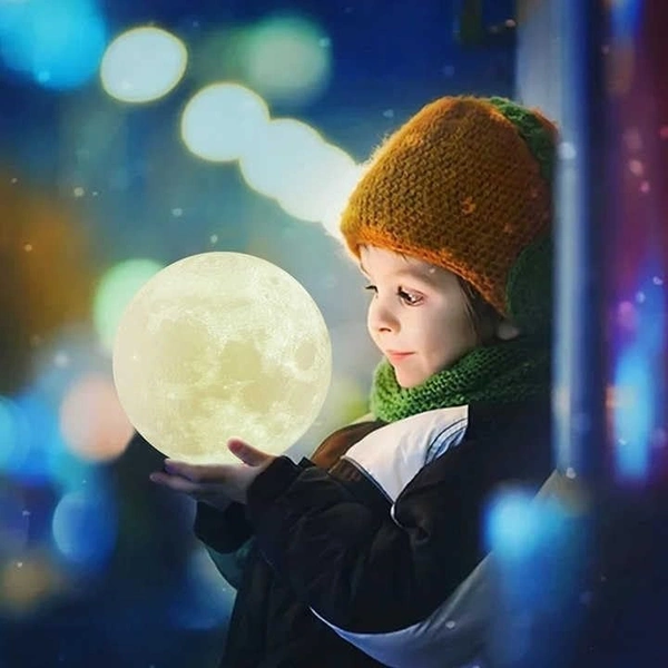 RECHARGABLE 3D Moon Night Lamp – Rechargeable with 7 Color Changing Features, 15CM – Elegant Plastic Design for Beautiful Indoor Lighting in Bedrooms and Kids' Rooms | Gifts for Woman | Valentine Gift