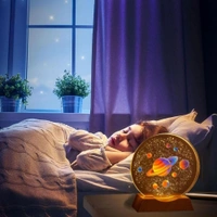  3D Acrylic Planets Crystal Ball Night Lamp with Wooden Base | USB LED Table Light for Bedroom, Kids Room & Home Decor | Bedside Lamp & Gift for Boys & Girls