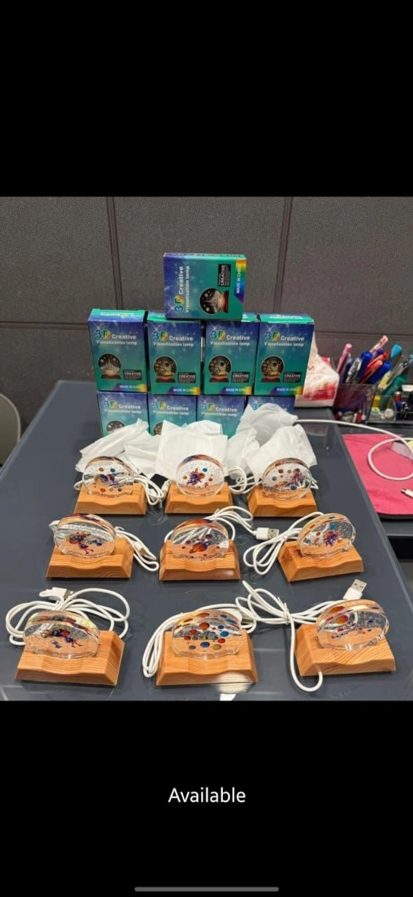 3D Acrylic Planets Crystal Ball Night Lamp with Wooden Base | USB LED Table Light for Bedroom, Kids Room & Home Decor | Bedside Lamp & Gift for Boys & Girls