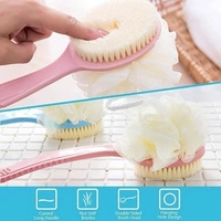 2 IN 1 Loofah with handle Body Brush, Bath shower Brush & Loofah Back Scrubber with Curved Long Handled for Skin Exfoliating Bath, Massage Bristles Suitable for Wet or Dry, Men and Women (Multi Color)