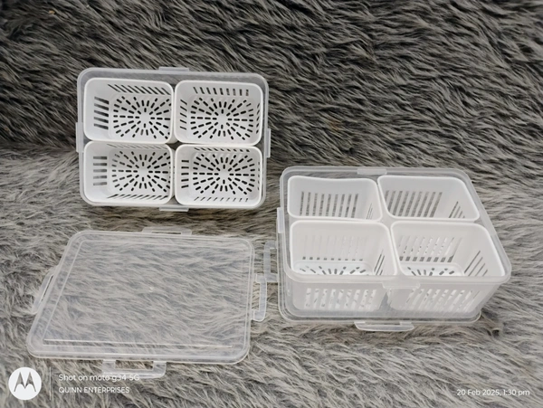 4-in-1 Fridge Storage Box with Airtight Lids, Divided Food Prep Containers for Veggies, Snacks, and Fruits – Durable, Transparent Organizer for Kitchen Storage with Draining System