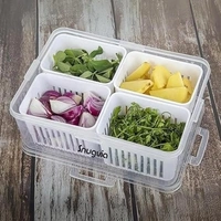 4-in-1 Fridge Storage Box with Airtight Lids, Divided Food Prep Containers for Veggies, Snacks, and Fruits – Durable, Transparent Organizer for Kitchen Storage with Draining System