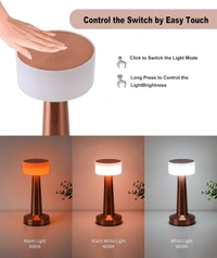 Dumbbell Shape Rechargeable RoseGold Metal LED Table Lamp with Touch Sensor, 3 Levels Brightness, Cozy Warm Lighting - Ideal Bedside Lamp or Night Light for Kids Nursery, Room Decor, Cafe Bar - Low Quality