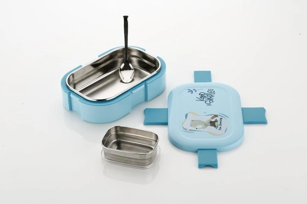 Stainless Steel Tiffin Lunch Box Container/Dabba with 4 Side Clip Lock Lid for Office, Kids School, Travel Food Grade Airtight | Easy to Carry Leakproof Compartment Insulated Meal Holder