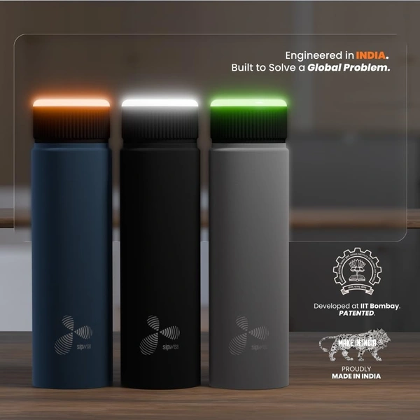 800ml Smart Water Bottle with 30-Minute Drinking Reminders (950 ml) | 6 Glow Colors + Audio Alerts | USB-C Charging | Stainless Steel | Leak-Proof | Anti-Skid Base | Matte Finish