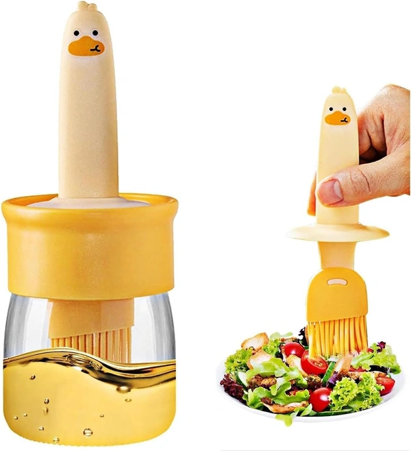 2-in-1 Duck Oil Dispenser Bottle with Silicone Basting Brush – High Temperature Resistant Olive Oil Dispenser for Kitchen, Plastic Oil Bottle with Brush for Cooking & Grilling, Hb Mart Oil Basting Set