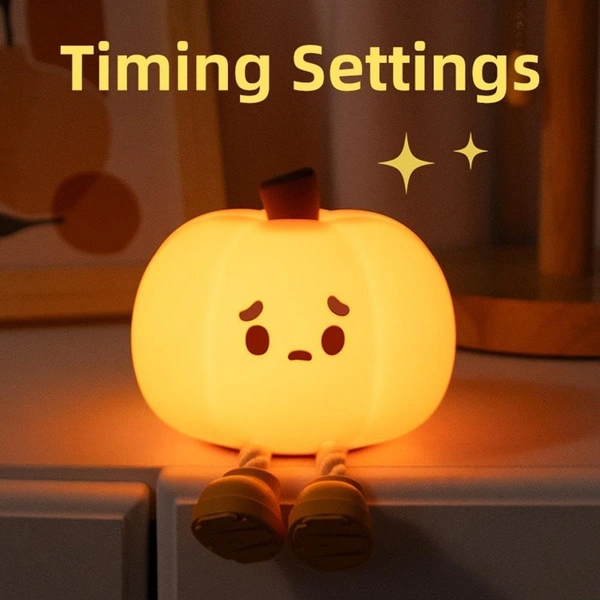 Pumpkin Night Light - 3 Level Dimmable Cute Led Pumpkin Lamp, Silicone Dimmable Nursery Nightlight For Kids, Rechargeable Bedside Tap Lamp, Funny Office Desk Decor And Gift (Yellow)