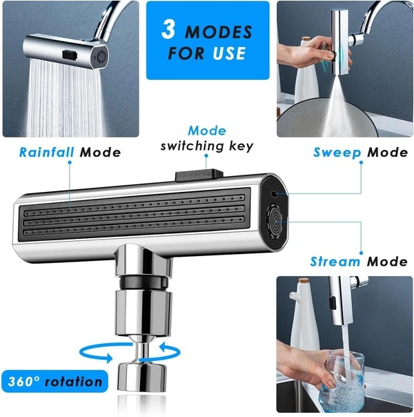 3 in 1 Waterfall Kitchen Faucet,360° Swivelling Anti-Splash Sink Faucet Sprayer Adapter,Waterfall Faucet with Pull Down Sprayer,Universal Tap Extender for Kitchen and Bathroom Sink and Wash Basin