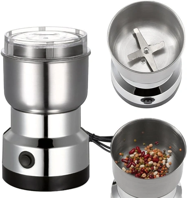 Nima Stainless Steel Multifunctional Electric Grinder & Coffee Maker - Mini Spice, Coffee, And Masala Grinder For Beans, Nuts, And Grains - Household Mixer Grinder (Silver)