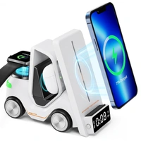 Charge Cruiser - 3-in-1 Wireless Charger with Clock | Wireless Magentic Charger for iPhone,Smart Phone,Smart Watch,Earpod & Digital Clock | Alarm Clock & Lamp | Compact Toy Car Design