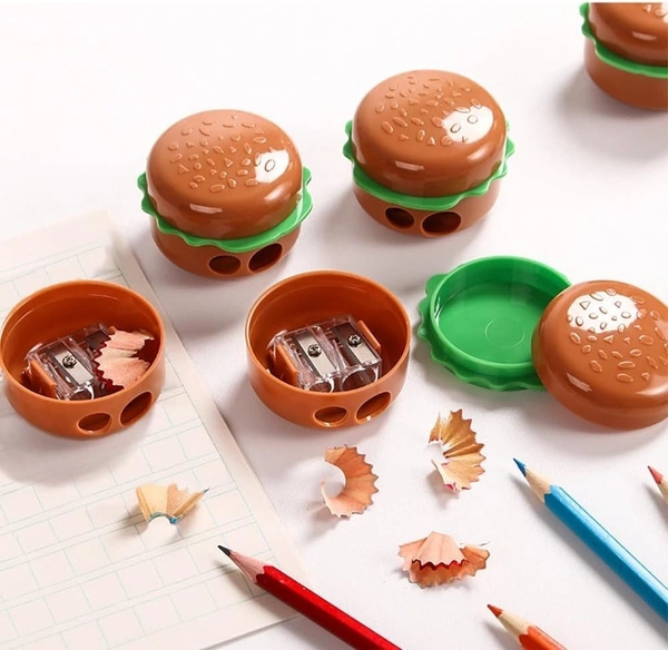 Cute Burger Pencil Sharpner for Kids -Cute Manual Handheld Pencil Sharpener with Creative Design, Durable School Supplies & Student Stationery