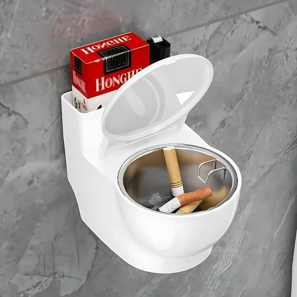 Toilet Ashtray - Quirky White Ceramic Toilet-Shaped Cigarette Holder for Bathroom, Funny Novelty Gift
