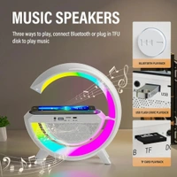  Multi-Function Bluetooth Speaker Lamp with Wireless Fast Charging, RGB Light with 8 Music Sync Modes, Dimmable Night Light Bedside Lamp for Android & iOS