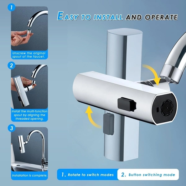 3 in 1 Waterfall Kitchen Faucet,360° Swivelling Anti-Splash Sink Faucet Sprayer Adapter,Waterfall Faucet with Pull Down Sprayer,Universal Tap Extender for Kitchen and Bathroom Sink and Wash Basin