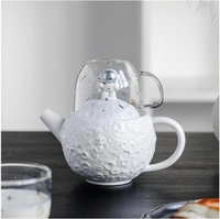 Teapot 380ML Teapot Cup Set Creative Moon and Astronaut Shaped Teapot Ceramic Tea Maker and Glass Cup Coffee Maker Tea Kettle