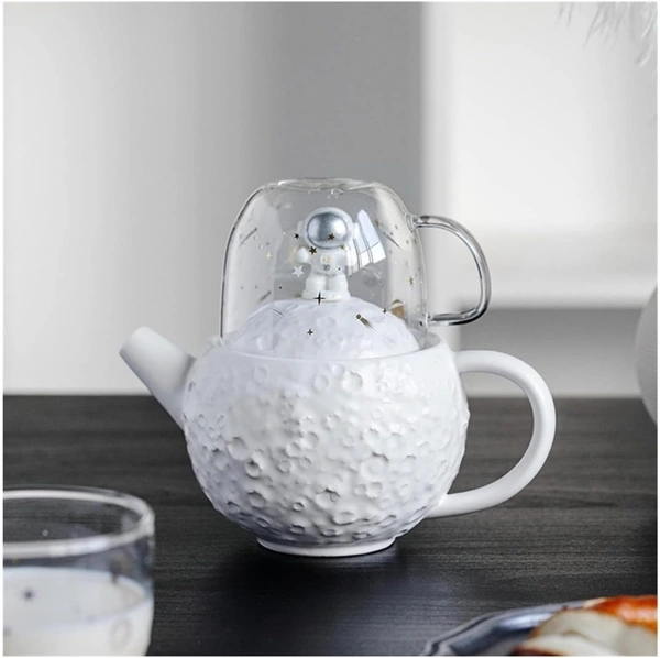 Teapot 380ML Teapot Cup Set Creative Moon and Astronaut Shaped Teapot Ceramic Tea Maker and Glass Cup Coffee Maker Tea Kettle