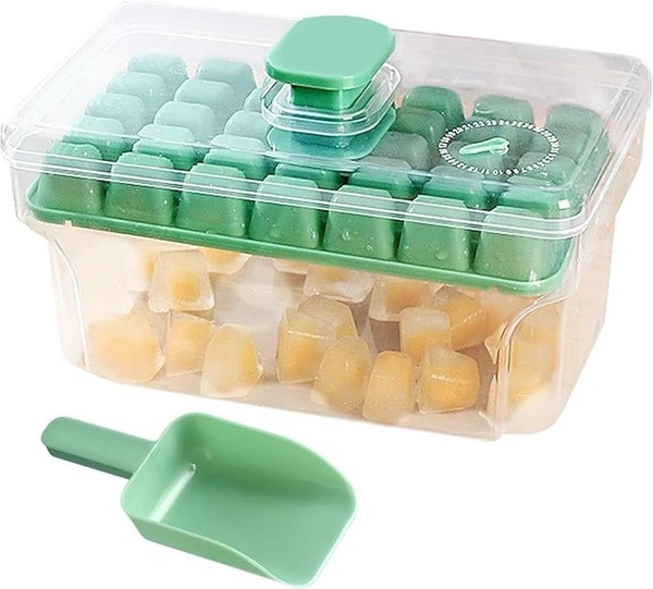 2 Layer Ice Cube Tray with Lid & Bin use for Home, Kitchen Easy Press Ice Tray Container Cube Tray with Storage Box Ice Cubes for Whiskey Cocktails, Mocktails, Soft Drinks
