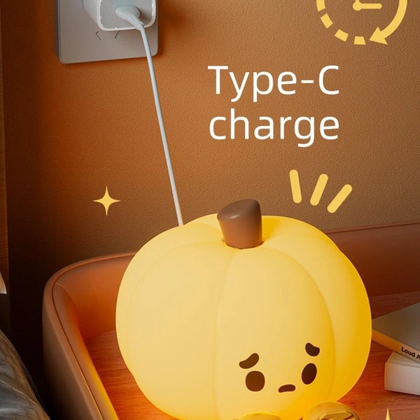 Pumpkin Night Light - 3 Level Dimmable Cute Led Pumpkin Lamp, Silicone Dimmable Nursery Nightlight For Kids, Rechargeable Bedside Tap Lamp, Funny Office Desk Decor And Gift (Yellow)