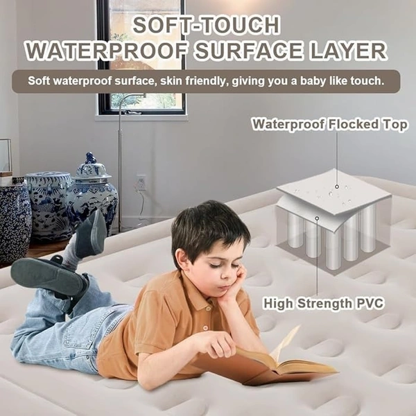 Twin Air Mattress with Built-in Pump, Inflatable Mattress with Storage Bag, Inflatable Blow Up Mattresses with Comfortable Soft Flocked Top,Blow up Mattresses for Camping, Guests & Indoor