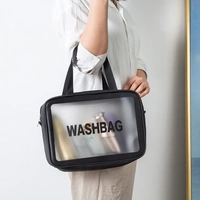 Wash Bag Pouch for Travel Kit Toiletry Bag Cosmetic Bag Make Up Box for Brushes, Accessories with Handle, Large Capacity Translucent Waterproof Travel Storage Mini Size - LARGE