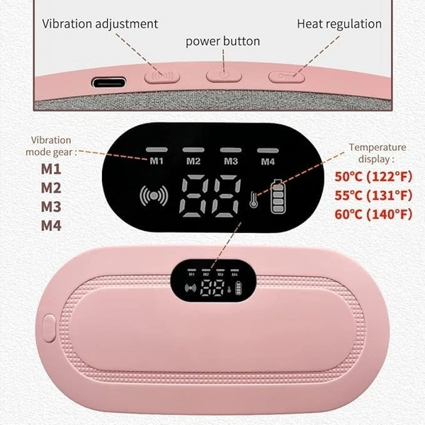Period Cramp Relief Heating Pad Pain Device with 4 Massage Modes for Menstrual Pain and Belly or Back Pain Relief, LED Display, Comfortable Belt