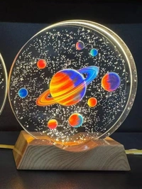  3D Acrylic Planets Crystal Ball Night Lamp with Wooden Base | USB LED Table Light for Bedroom, Kids Room & Home Decor | Bedside Lamp & Gift for Boys & Girls
