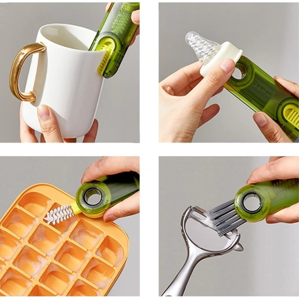 3-in-1 Multifunctional Bottle Cleaning Brush – Cup Lid & Crevice Cleaner Tool for Bottle Cap, Straw, Grooves | Kitchen Bottle Brush for Cup, Lid, Glass, Narrow Gaps | Multipurpose Cleaning Tool