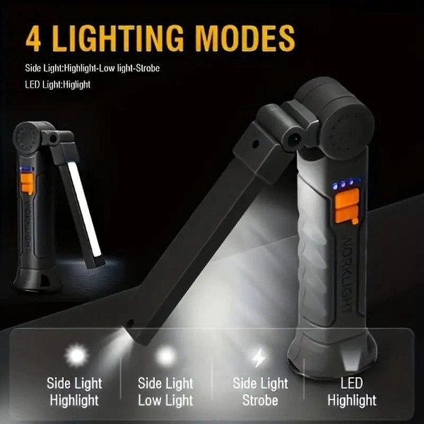 LED Worklight Flashlight, COB Rechargeable Lights with Magnetic Base 360 Degree Rotate and 4 Modes Flood Light Inspection Construction Light for Car Repair, Household and Emergency Use.