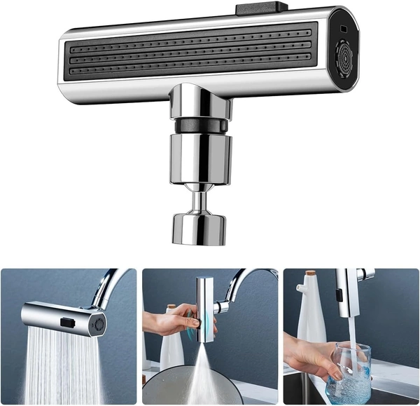 3 in 1 Waterfall Kitchen Faucet,360° Swivelling Anti-Splash Sink Faucet Sprayer Adapter,Waterfall Faucet with Pull Down Sprayer,Universal Tap Extender for Kitchen and Bathroom Sink and Wash Basin