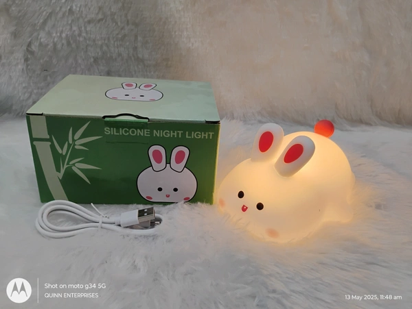 Kids Cute Little Rabbit Night Light Touch Silicone Animal Night Lamp | Rechargeable LED Bedside Lamp for Children's Bedroom | Ideal Gift for Boys, Girls, Toddlers, and Nursery
