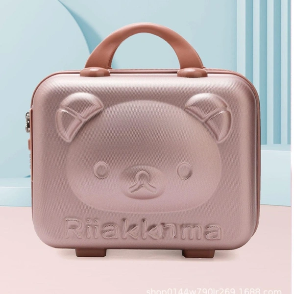 Women Small Hard Shell Cosmetic Bag 14 Inch /16 Inch Cute Bear Beauty Makeup Bag Organizer Cartoon Travel Suitcase Luggage Storage Bag, Beige, Small (14 Inch)