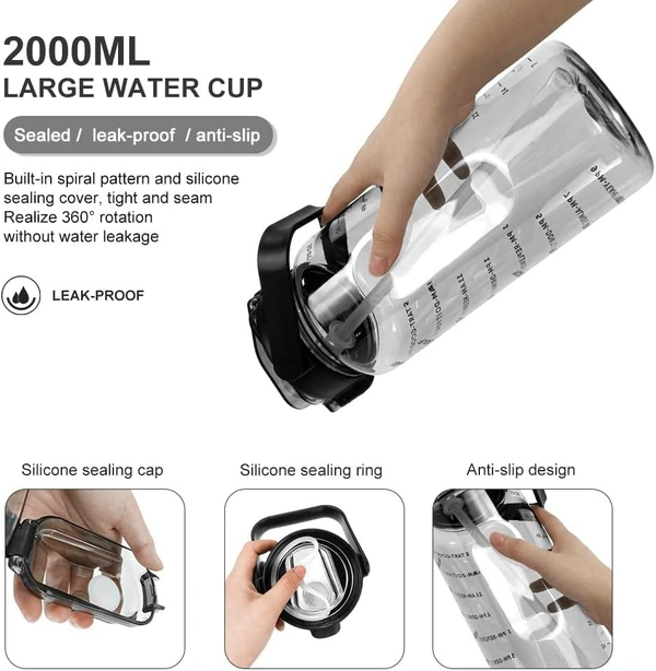 2 L Capacity Water Bottle Belt Straw Transparent bottle