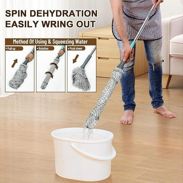 Stainless Steel Microfiber Twist Mop | Self-Wringing Squeeze Mop with Extendable Handle for Efficient Floor Cleaning | Reusable Dust Mop for Home, Office