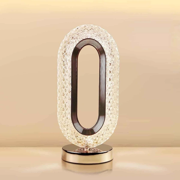 Oval Crystal Table Lamp Touch Control LED Light with 3 Levels Brightness Rechargeable Lamp Room Decor Night Light for Bedroom
