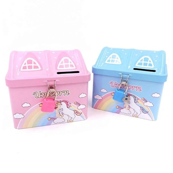 Unicorn Piggy Bank, Hut Shaped Money Box with Lock and Key for Kids, Girls, Boys