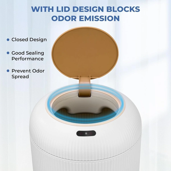 Smart Motion Sensor Trash Can -10L Touchless Automatic Garbage Bin with Lid, Hygienic & Odor-Free Design for Kitchen, Bathroom, Living Room, Bedroom, Sleek White, Hands-Free Sensor Activated Waste Bin