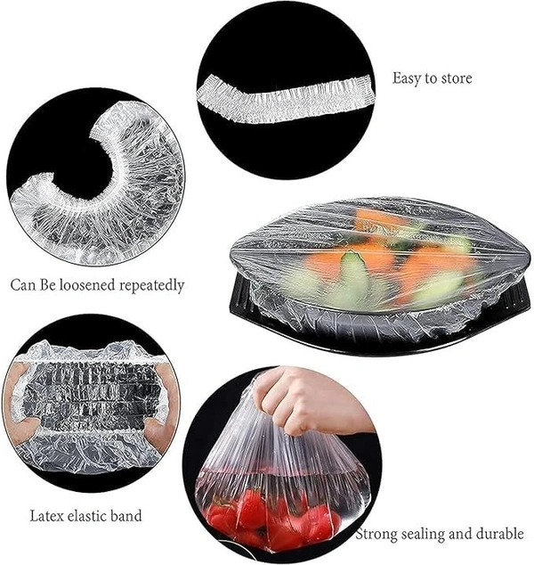 100pcs Plastic Bags Food Cover Fresh Keeping Reusable Elastic Food Storage Covers with Stretch Adjustable Bowl Lids Universal Kitchen Wrap Seal Bags for Food Vegetables Fridge Storage