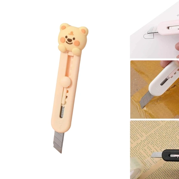 Kawaii Cha Cha Bear Peach Mini Pocket Friendly Travel Portable Retractable Art Craft Paper Box Parcel Cutter Opener Unpacking Tool Metal Blade Small Utility Keychain Clip Knife