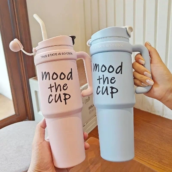 Mood The Cup Insulated Water Bottle, 900 ml, Stainless Steel Tumbler with Handle and Lid 2 Straw, Double Insulated Cup 100% Leak Proof for Office & Gym