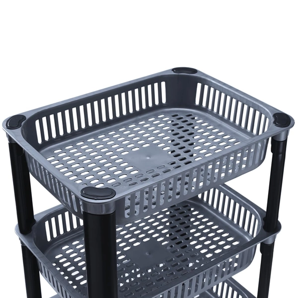 Multipurpose Plastic Storage Rack for Kitchen, Fruit Corner Storage Stand Basket, Countertop Kitchen Organizer Cart, Kitchen Trolley Rack (2 Layer, Silver)Rectangular