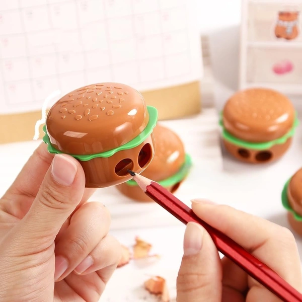 Cute Burger Pencil Sharpner for Kids -Cute Manual Handheld Pencil Sharpener with Creative Design, Durable School Supplies & Student Stationery
