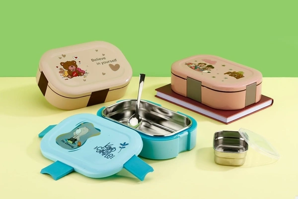 Stainless Steel Tiffin Lunch Box Container/Dabba with 4 Side Clip Lock Lid for Office, Kids School, Travel Food Grade Airtight | Easy to Carry Leakproof Compartment Insulated Meal Holder