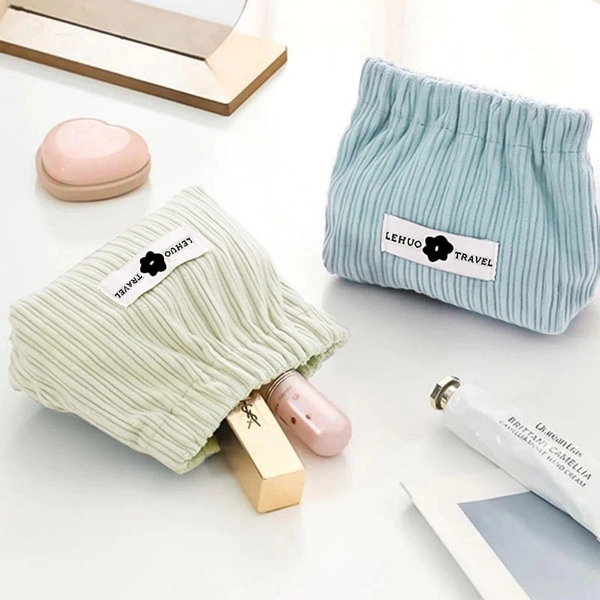 Mini Elastic Storage Bag Handbags for Women Mini Makeup Bag Corduroy Storage Bag Envelope Cosmetics Storage Self Closing Makeup Pouch, Pocket Cosmetic Bag. (Pack of 1)