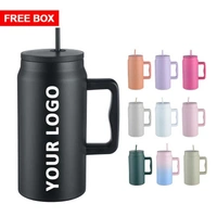 1500ML Mug Tumbler with Handle and Straw Lid, Stainless Steel Large Water Bottle Gifts for Women Men Him Her