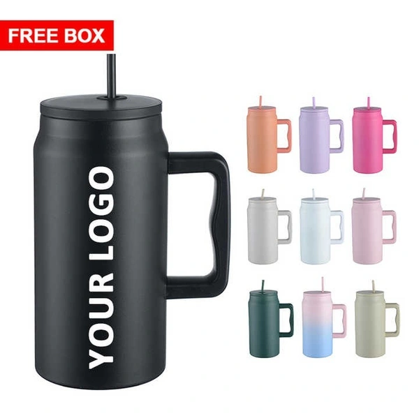 1500ML Mug Tumbler with Handle and Straw Lid, Stainless Steel Large Water Bottle Gifts for Women Men Him Her