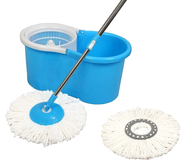 Plastic Mop Bucket  WITH BOX Quick Spin Mop with 2 Microfiber Wet Dry Mophead Floor Cleaning pocha Extendable Handle Removable Wringer 360° Floor Cleaner Mopping Set 