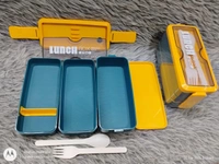 Bento Box Lunch Box, 3-In-1 Compartment Containers - Wheat Straw, Leakproof Eco-Friendly Stackable Bento Lunch Box Meal Prep