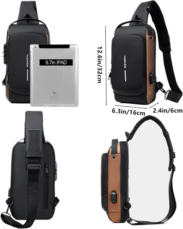 Chest Bag Men's Sling Bag, Password Protection, Anti-Theft Crossbody Bag, Shoulder Bag, Outdoor Waterproof Casual Men's Bag, Black / Brown, Retro