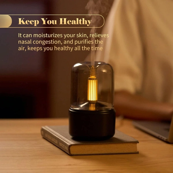 Candlelight Style Aroma Diffuser 120mL Mist Humidifier Warm White Night Light Quiet Essential Oil Diffuser Cool Mist Air Humidifier for Desktop Home Office Bedroom Car AURH