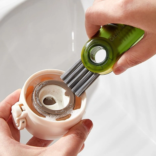 3-in-1 Multifunctional Bottle Cleaning Brush – Cup Lid & Crevice Cleaner Tool for Bottle Cap, Straw, Grooves | Kitchen Bottle Brush for Cup, Lid, Glass, Narrow Gaps | Multipurpose Cleaning Tool